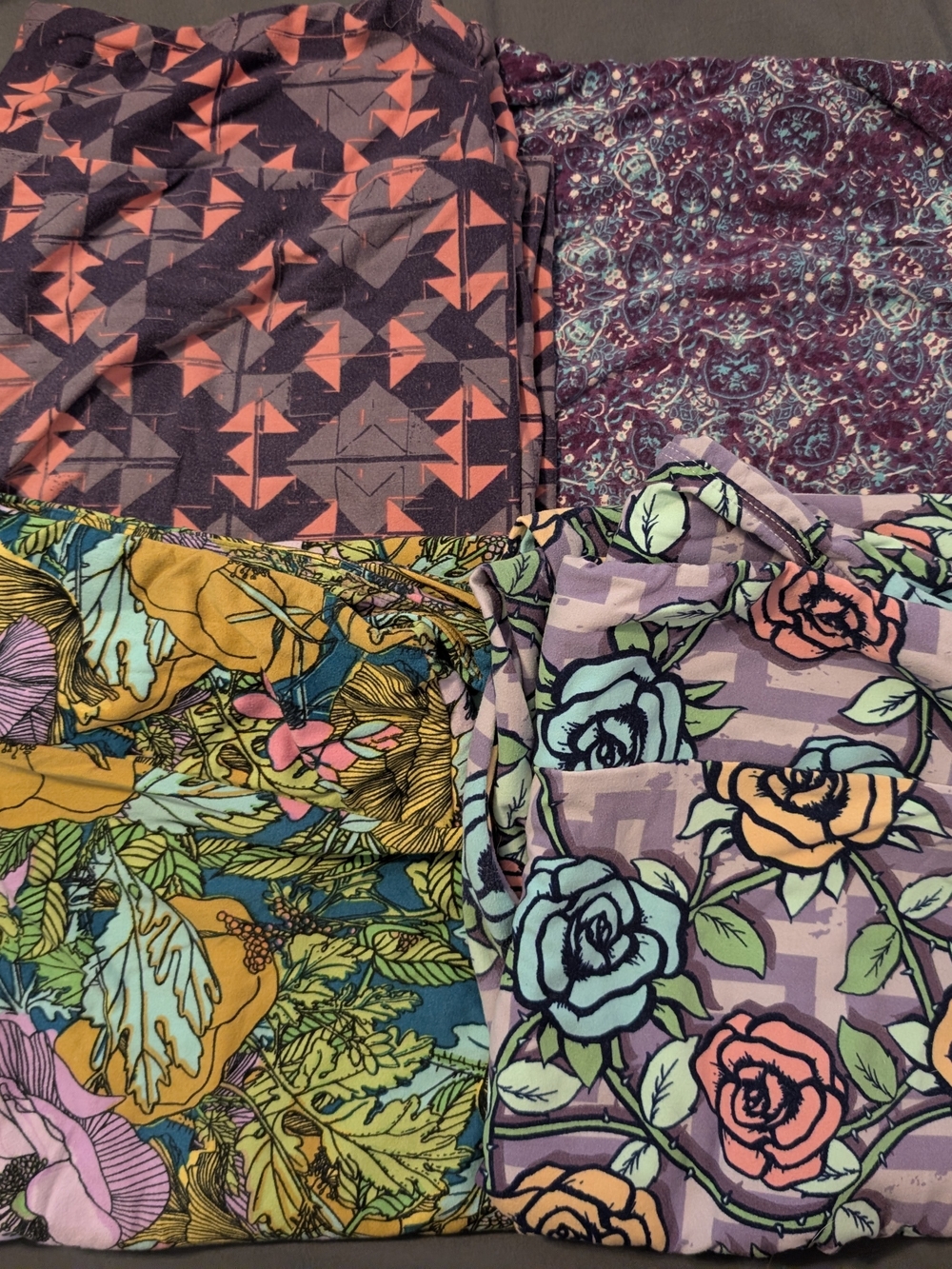 LuLaRoe TC Mixed Floral & GeometricPrint Leggings Purple, Teal, Pink, Yellow